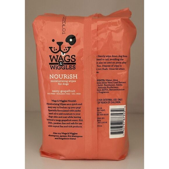 Wags & Wiggles Zesty Grapefruit Nourish Moisturizing Wipes for Dogs 100 ct NEW - Picture 2 of 2
